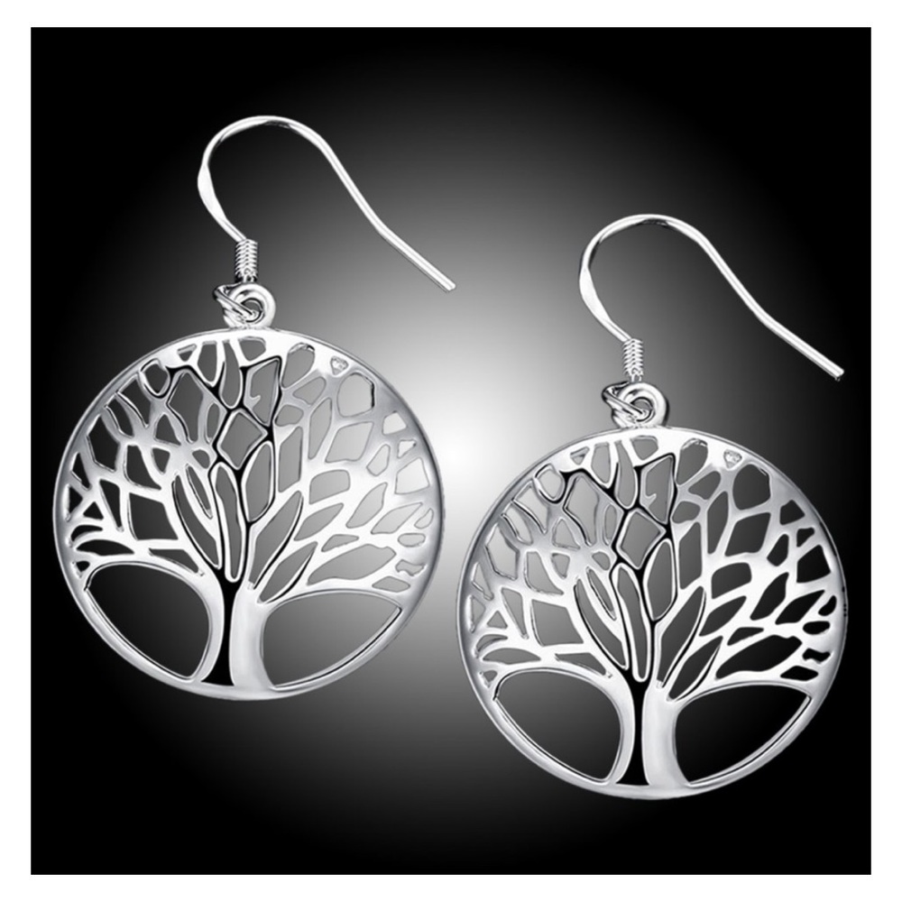 Silver Tone Tree Of Life Drop Earrings NIP